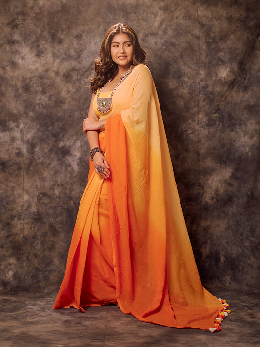 Aparna Orange & Yellow Premium Mul Cutton Saree For Women