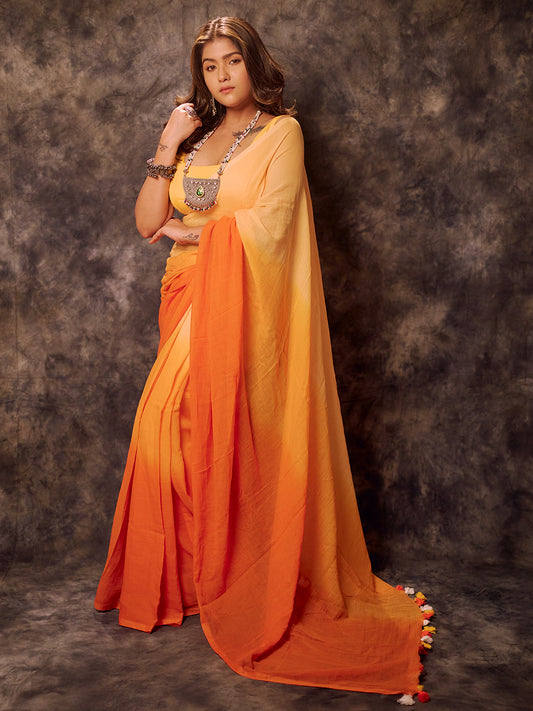 Aparna Orange & Yellow Premium Mul Cutton Saree For Women