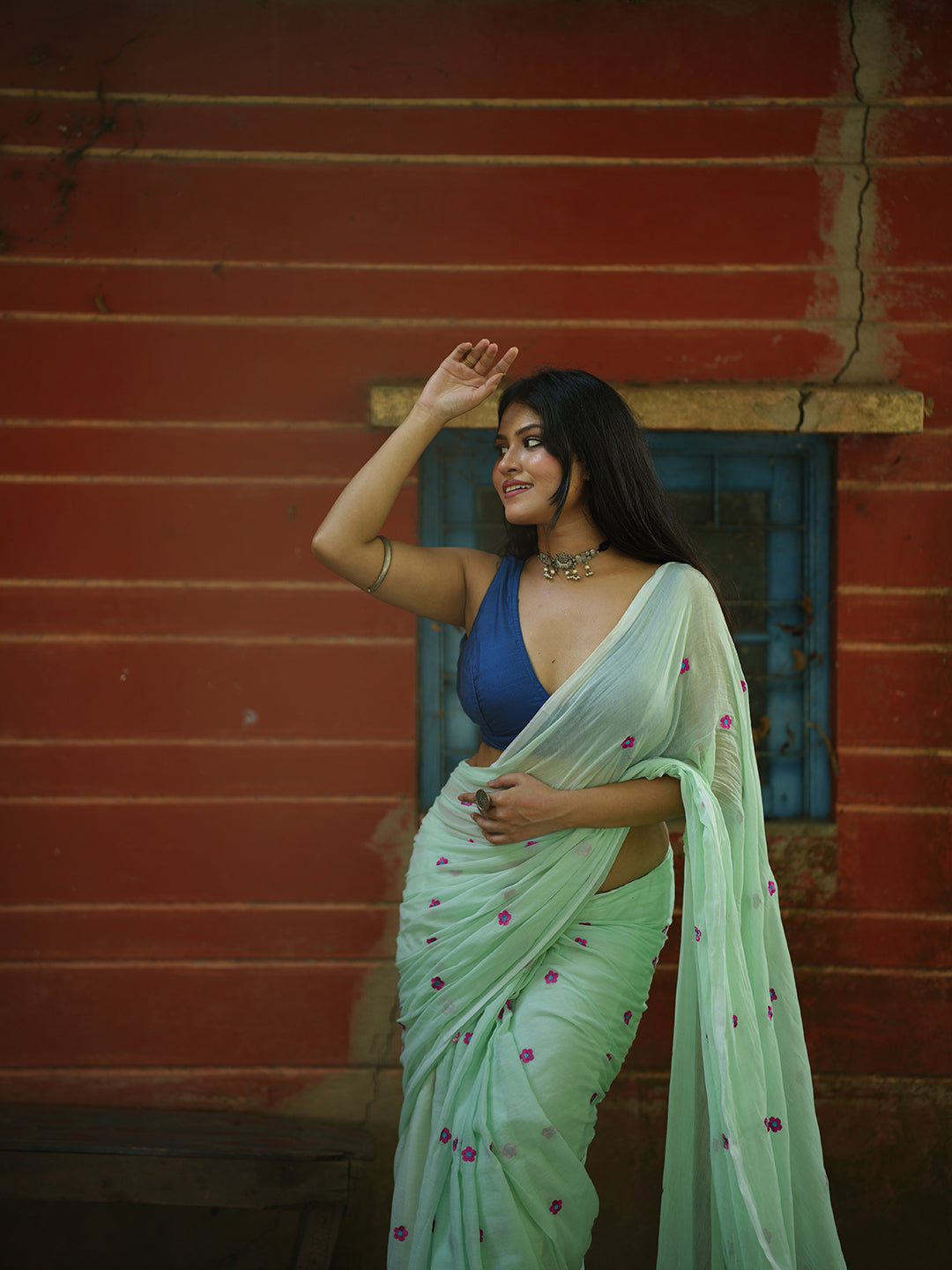Aparna Floral Work Light Green Premium Mul Cotton Saree For Women
