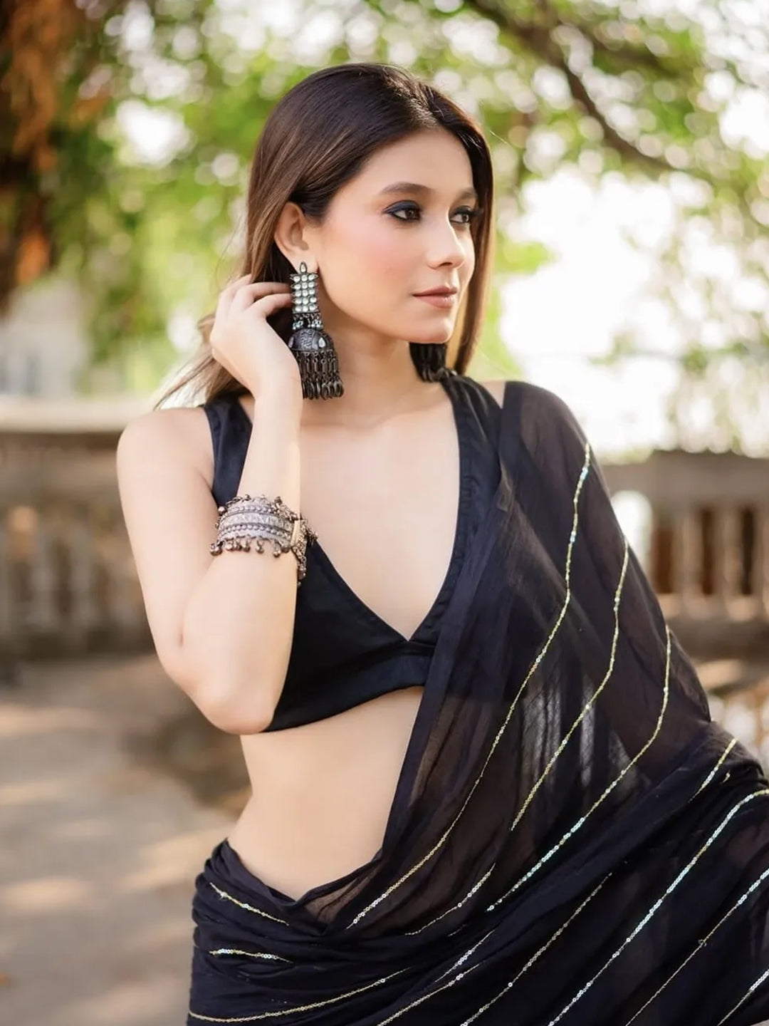 Aparna Black Premium Mul Cotton Saree With Golden Stripe For Women