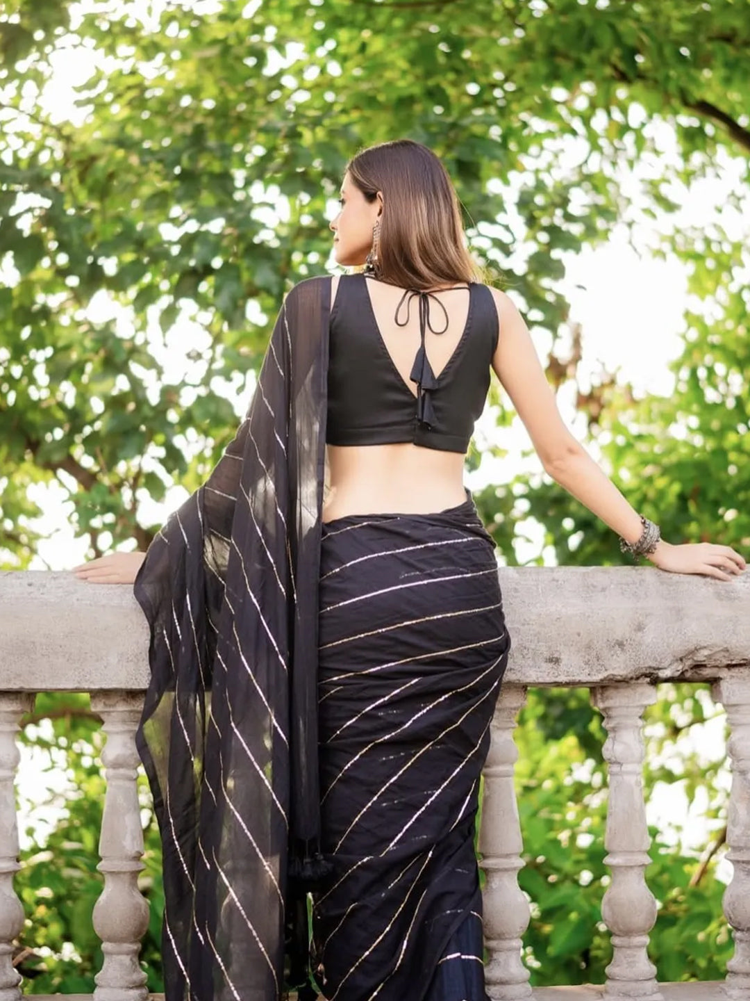 Aparna Black Premium Mul Cotton Saree With Golden Stripe For Women
