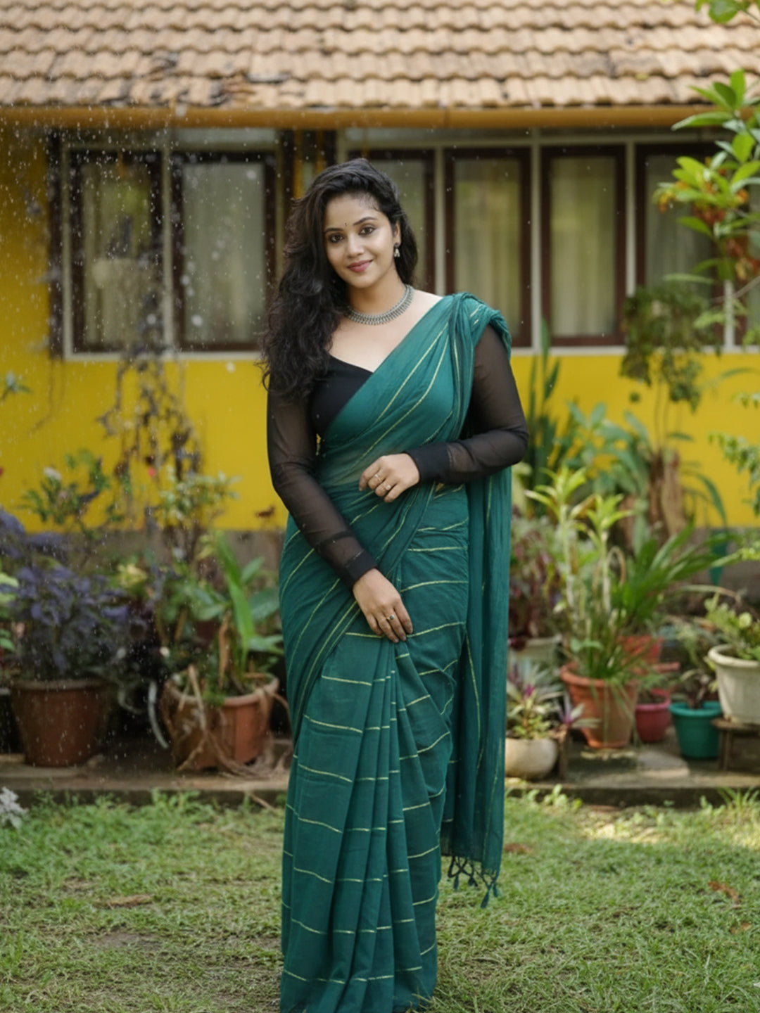 Aparna Dark Green Premium Mul Cotton Saree For Women