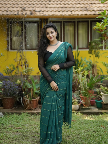 Aparna Dark Green Premium Mul Cotton Saree For Women