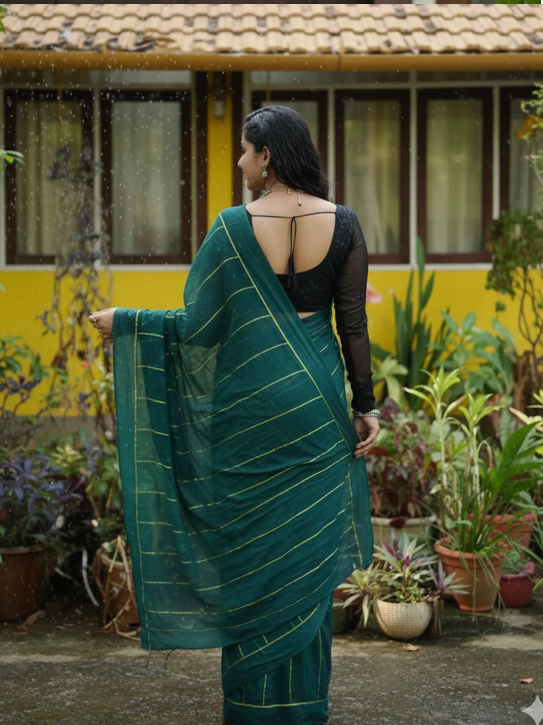 Aparna Dark Green Premium Mul Cotton Saree For Women