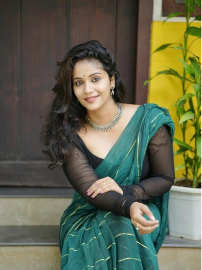 Aparna Dark Green Premium Mul Cotton Saree For Women