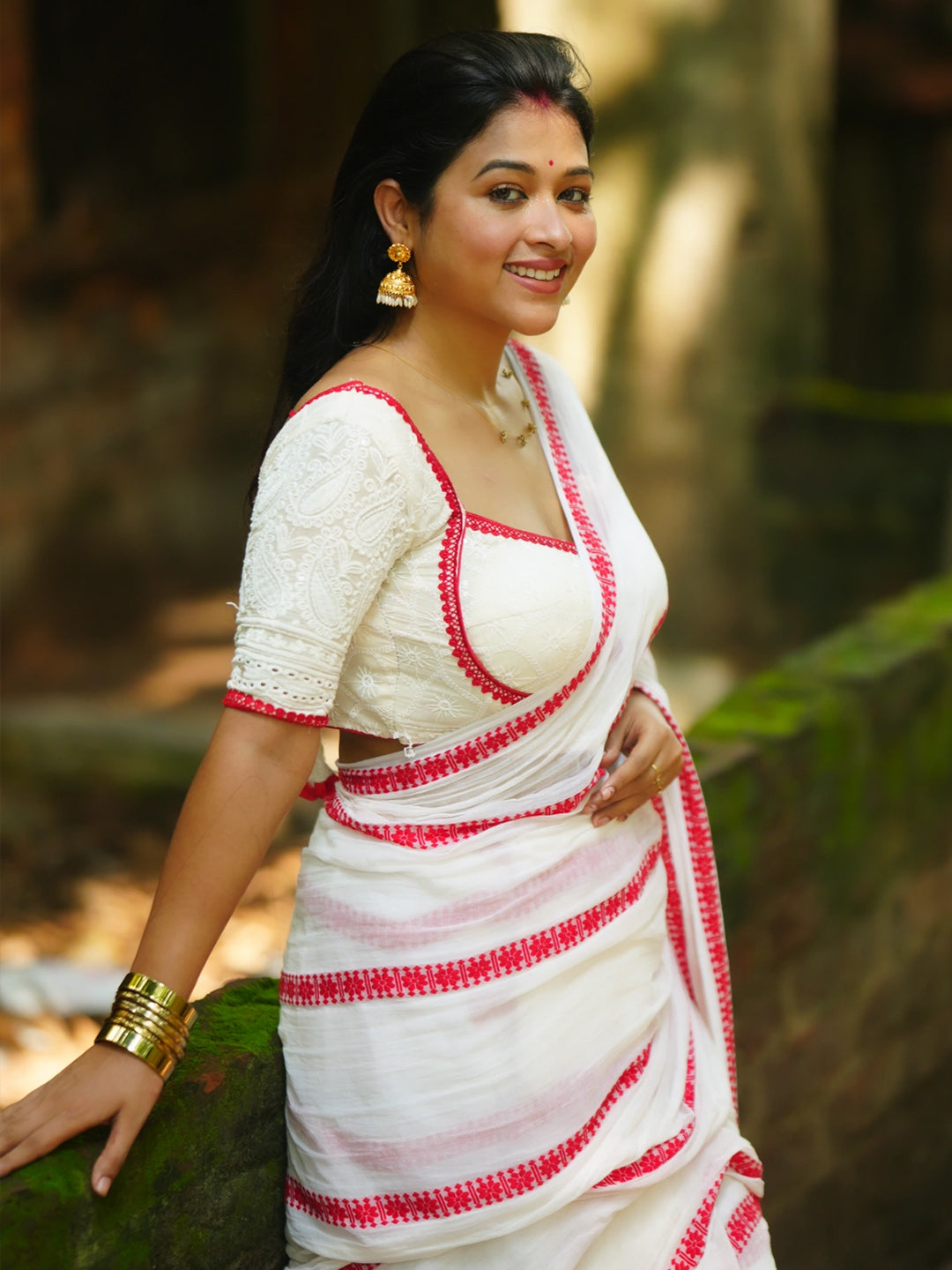 Aparna Red & White Premium Mul Cotton Saree For Women