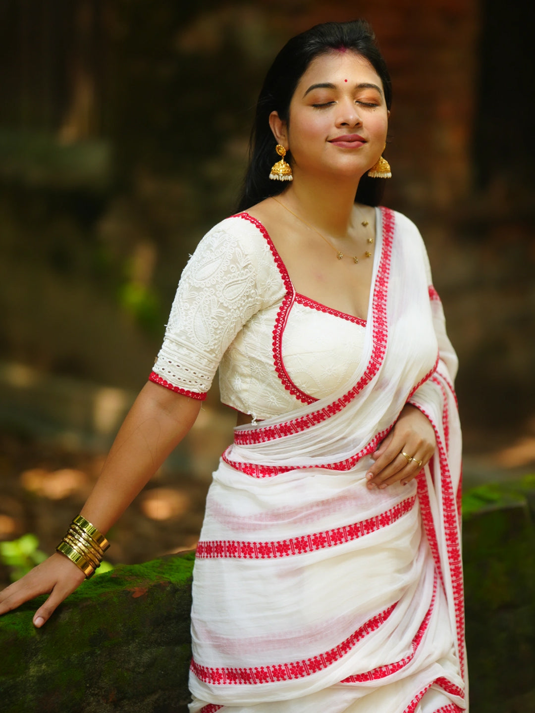 Aparna Red & White Premium Mul Cotton Saree For Women