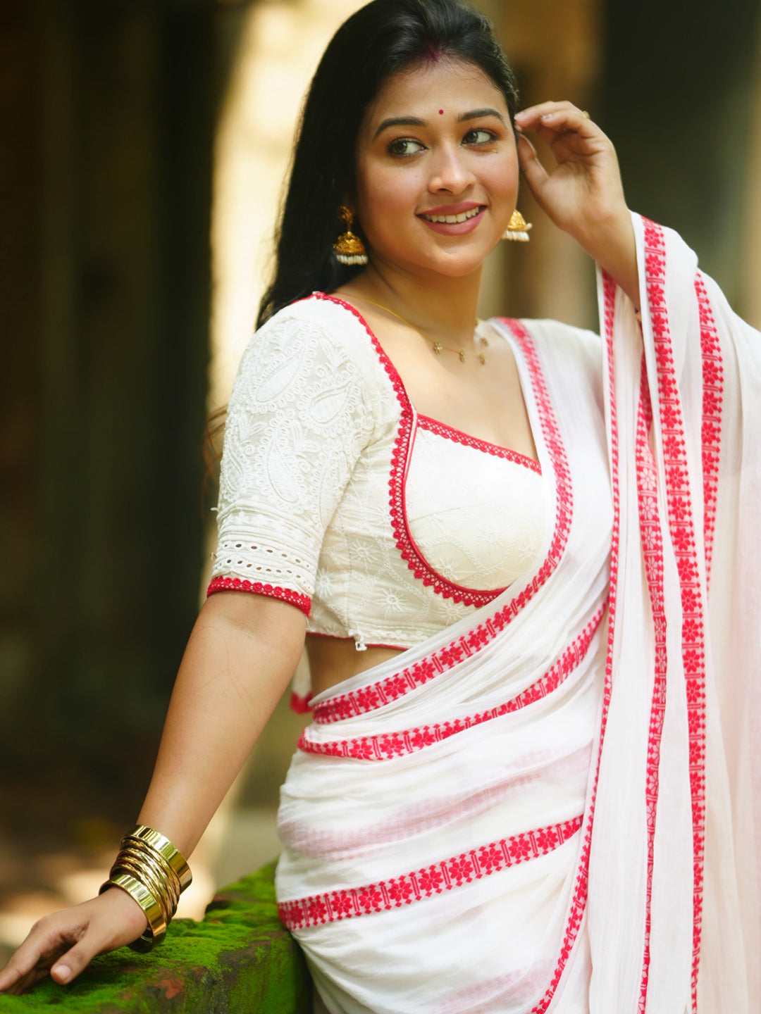 Aparna Red & White Premium Mul Cotton Saree For Women