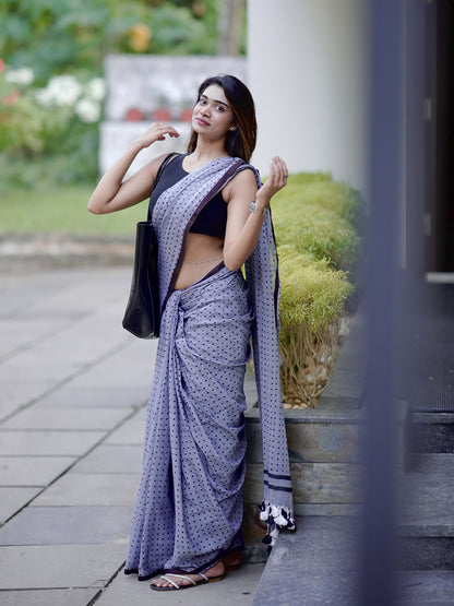 Aparna Grey Premium Hand Printed Mul Cotton Saree For Women