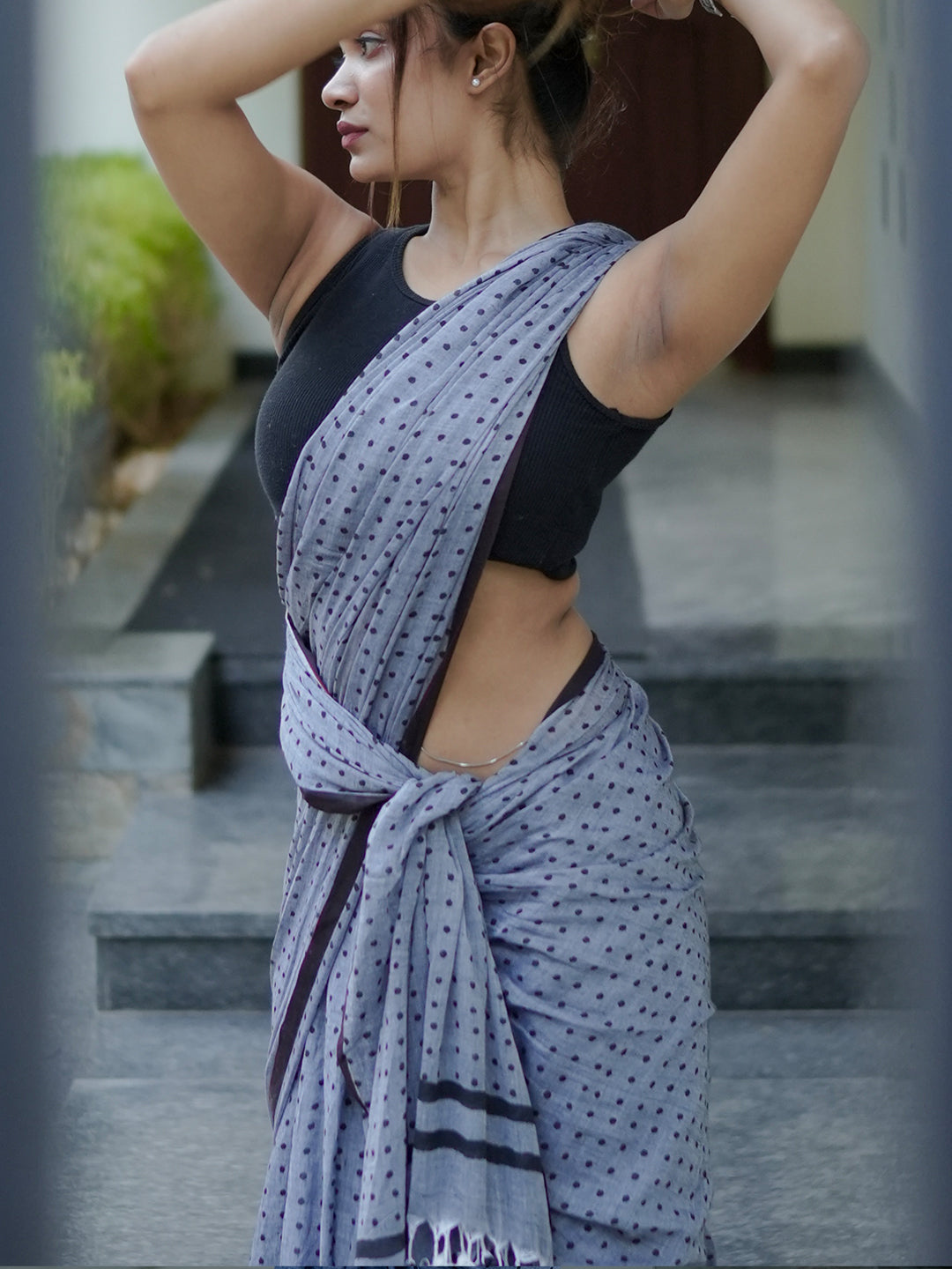 Aparna Grey Premium Hand Printed Mul Cotton Saree For Women
