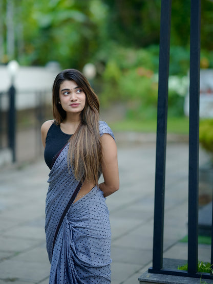 Aparna Grey Premium Hand Printed Mul Cotton Saree For Women