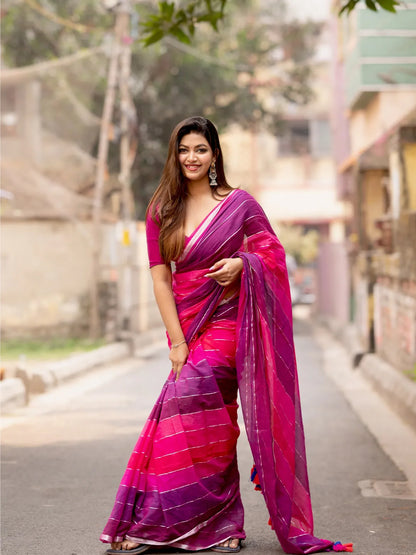 Aparna Rani & Purple With Zari Border Mul Cotton Saree For Women