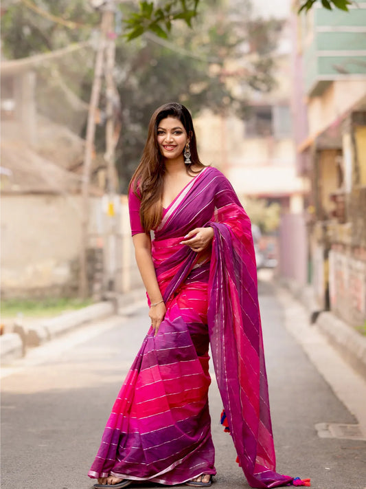 Aparna Rani & Purple With Zari Border Mul Cotton Saree For Women