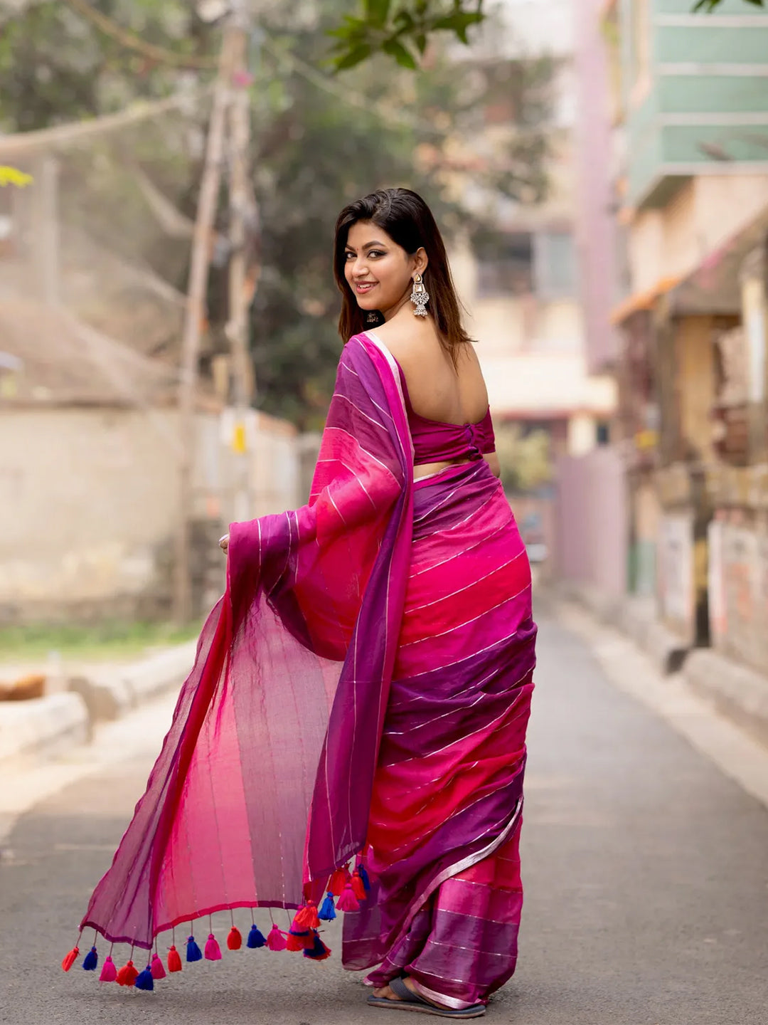 Aparna Rani & Purple With Zari Border Mul Cotton Saree For Women