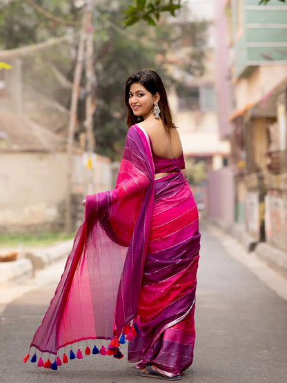 Aparna Rani & Purple With Zari Border Mul Cotton Saree For Women