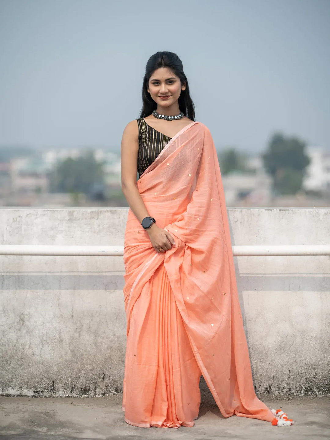 Aparna Peach Colour With Gini Work Premium Cotton Saree For Women
