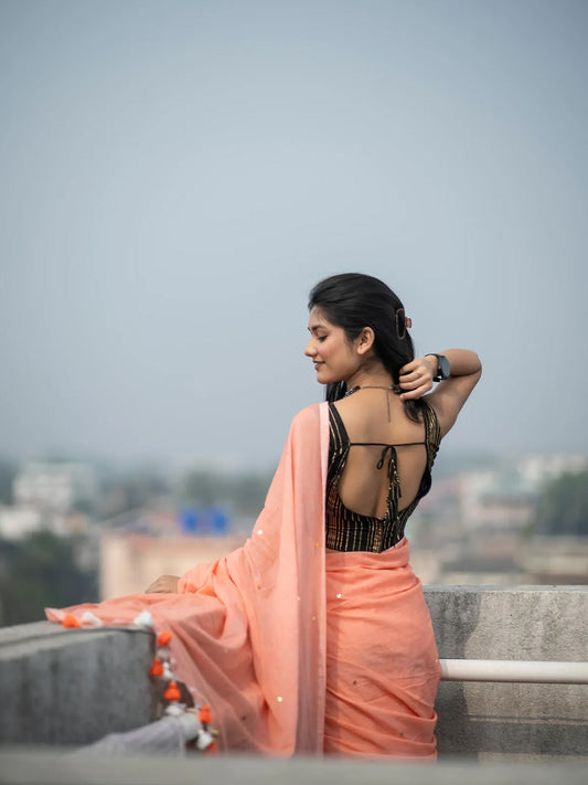Aparna Peach Colour With Gini Work Premium Cotton Saree For Women