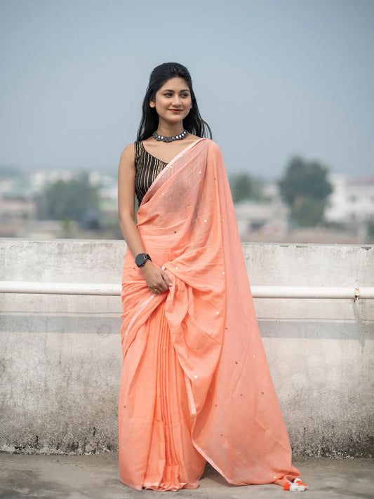 Aparna Peach Colour With Gini Work Premium Cotton Saree For Women