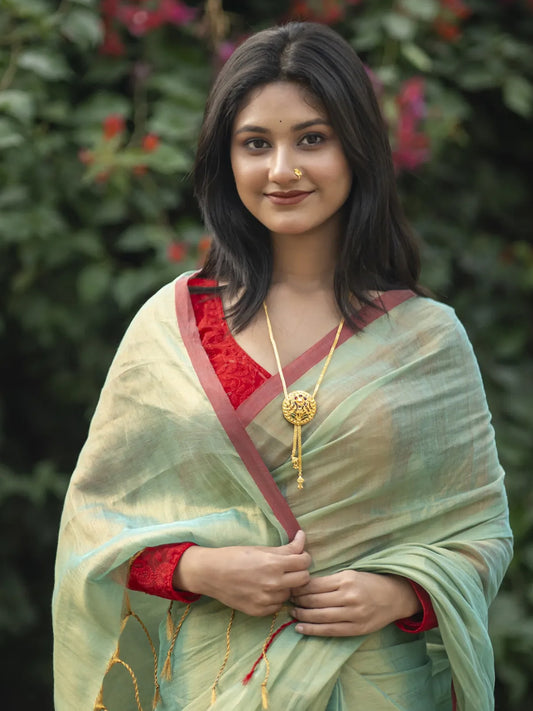 Aparna Mint Green Raga Tissue Dual Tone Saree With Unstiched Blouse Piece For Women