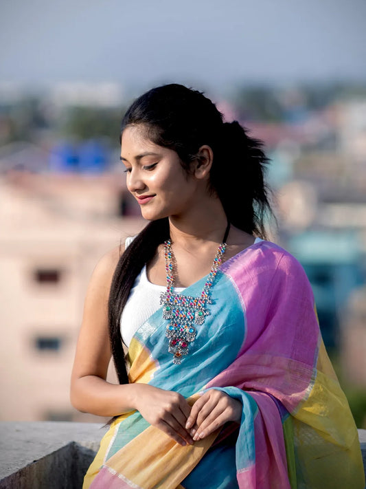 Aparna Handloom Multi Colour Linen Saree For Women