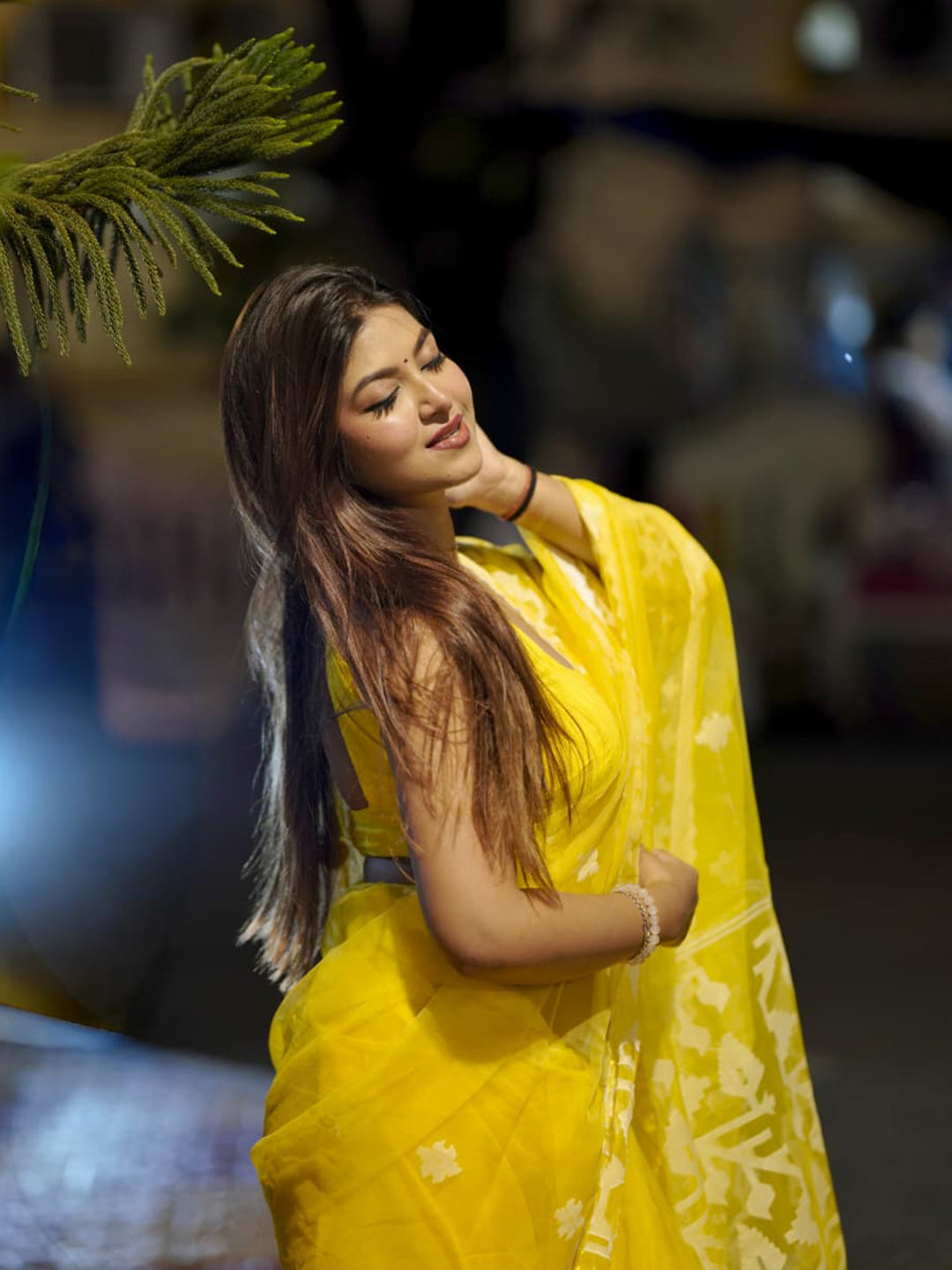 Aparna Yellow Handloom Premium Jamdani Silk Saree For Women