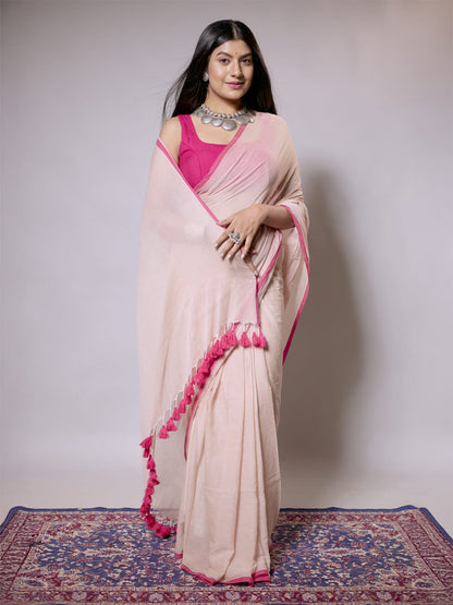 Aparna Beige & Red Premium Cotton Saree For Women