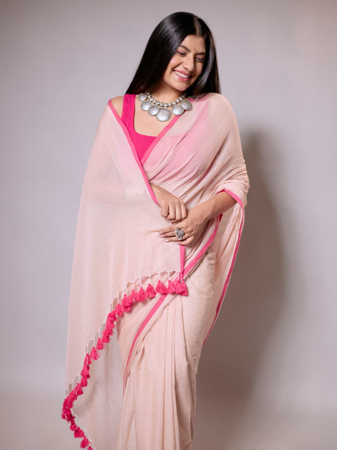 Aparna Beige & Red Premium Cotton Saree For Women