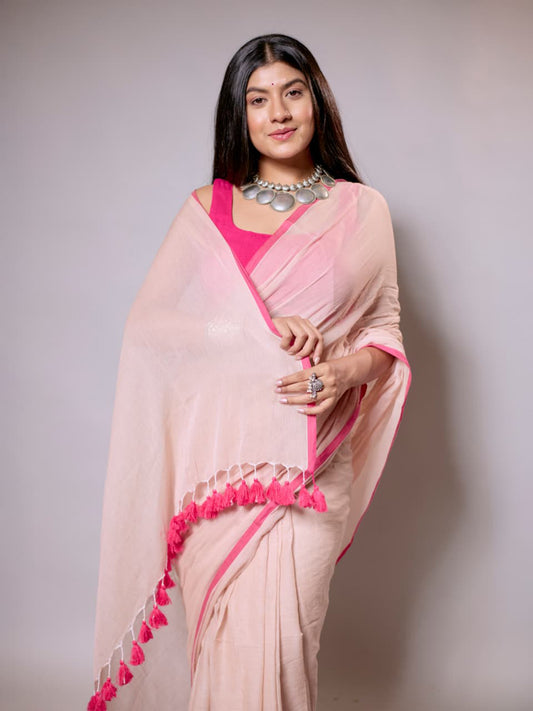 Aparna Beige & Red Premium Cotton Saree For Women