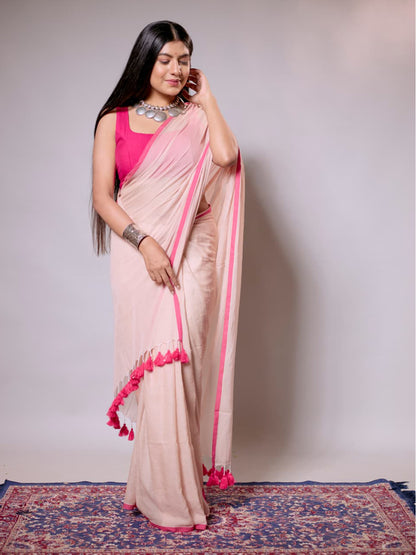 Aparna Beige & Red Premium Cotton Saree For Women