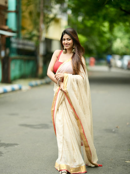 Aparna Off White Saree With Golden Boder Cotton Saree For Women