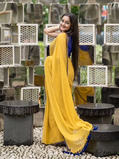 Aparna Yellow Premium MulCotton Saree With Grey Boder For Women