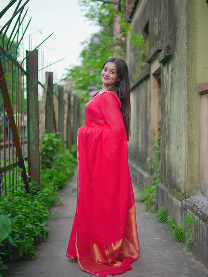 Aparna Red Premium MulCotton Saree For Women