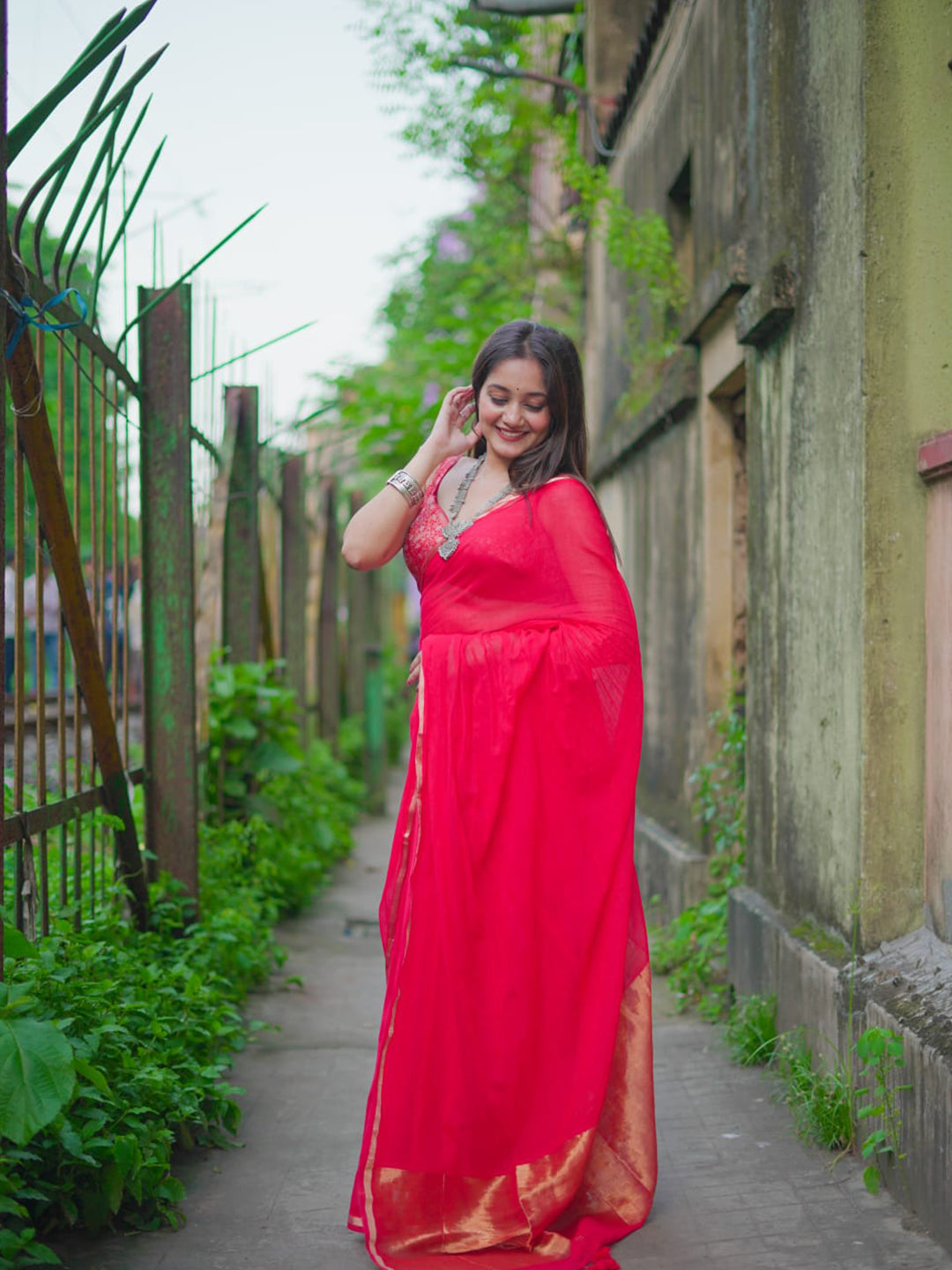 Aparna Red Premium MulCotton Saree For Women