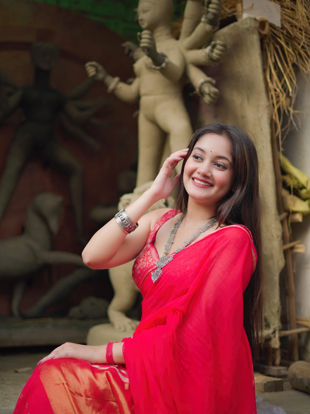 Aparna Red Premium MulCotton Saree For Women