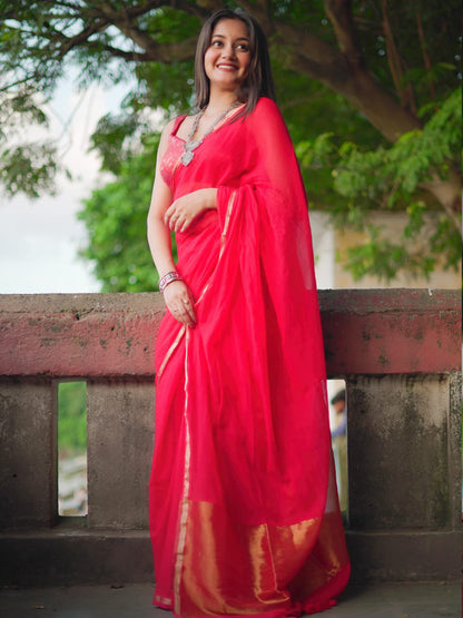 Aparna Red Premium MulCotton Saree For Women