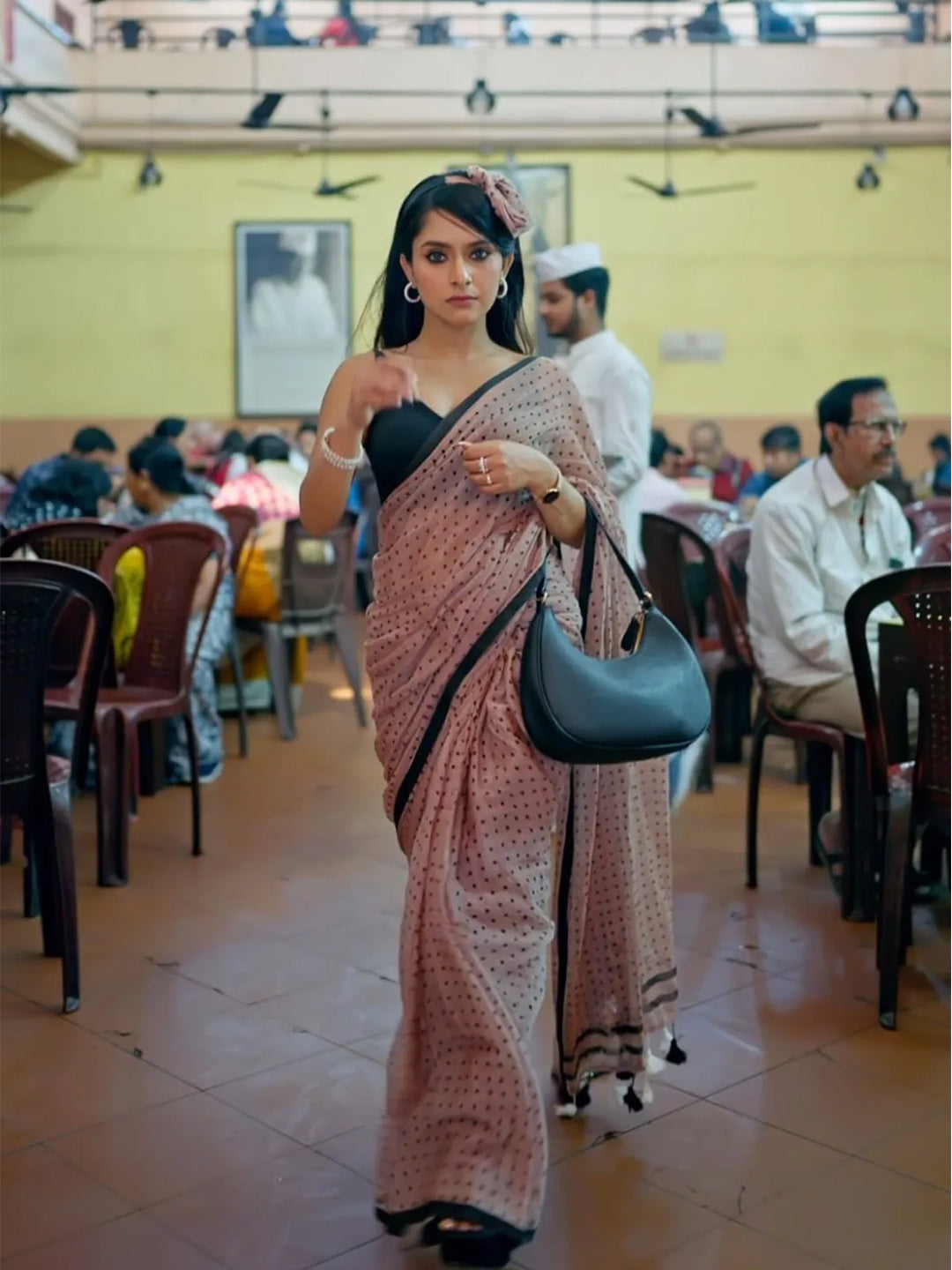 Peach Premium Hand Printed Cotton Saree For Women