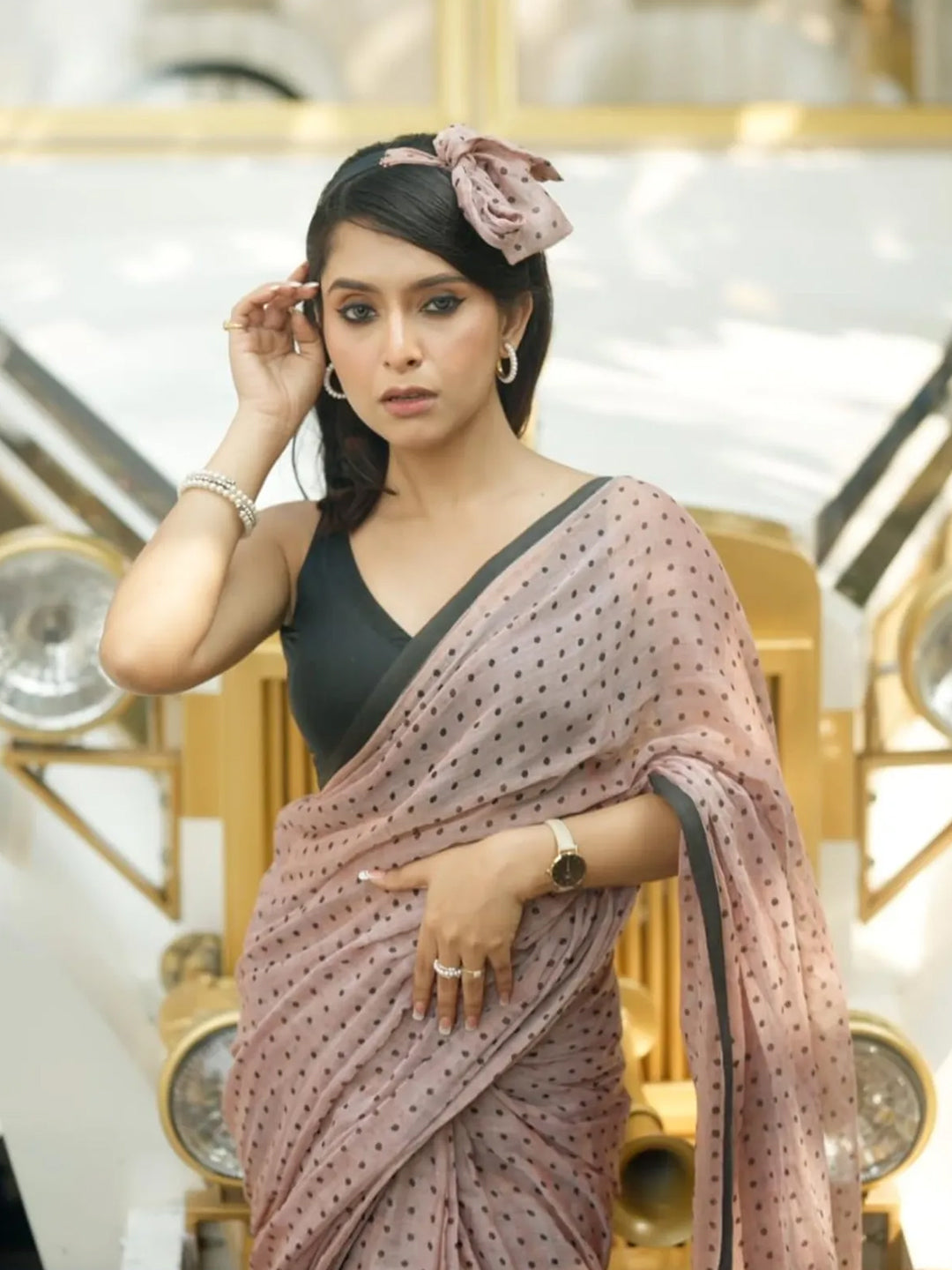 Peach Premium Hand Printed Cotton Saree For Women