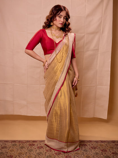 Aparna Golden Raga Tissue  Saree With Mulcotton Boder