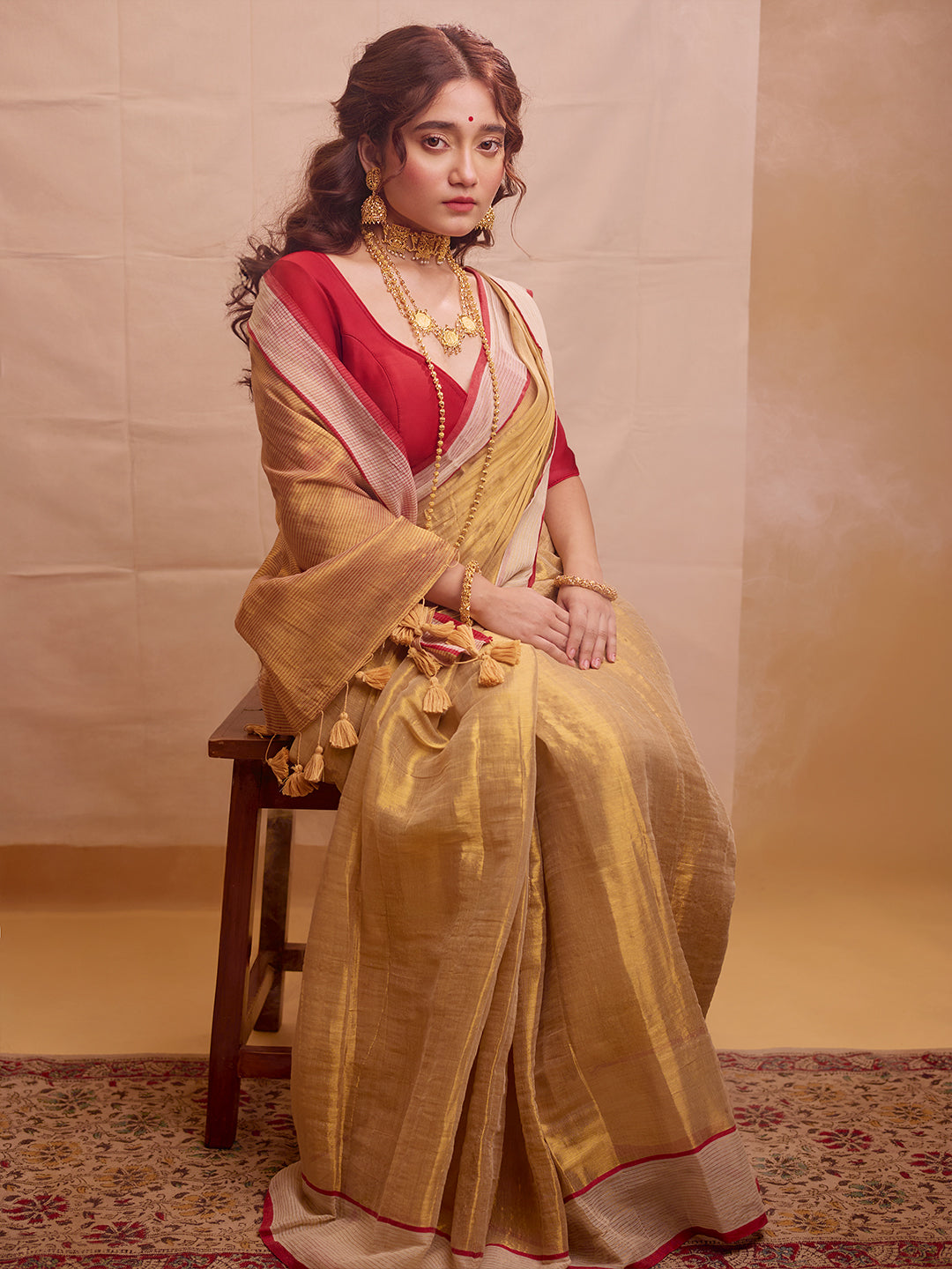 Aparna Golden Raga Tissue  Saree With Mulcotton Boder
