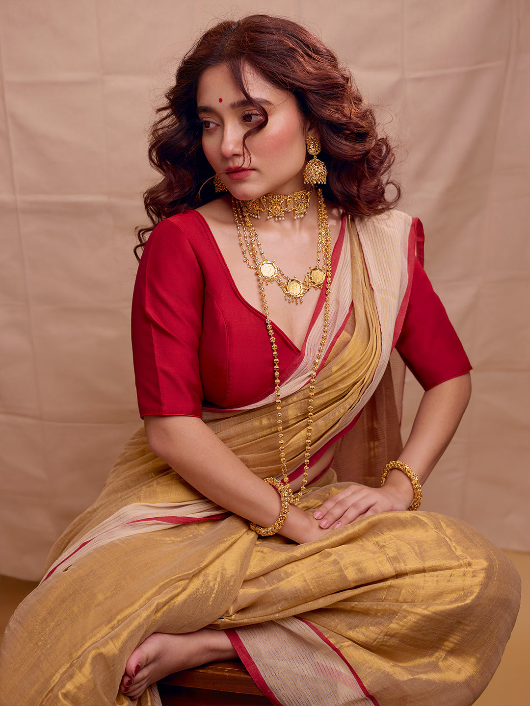 Aparna Golden Raga Tissue  Saree With Mulcotton Boder