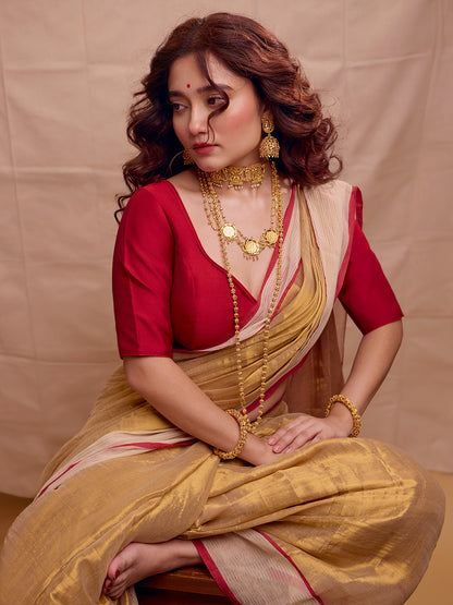 Aparna Golden Raga Tissue  Saree With Mulcotton Boder