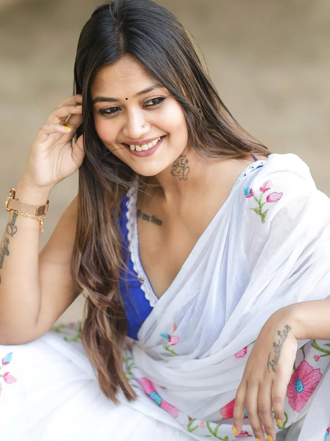 Premium White Saree With Embroidery Work For Women