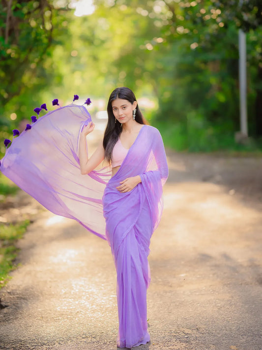 Aparna Lavender Premium Mul Cotton Saree With Lace For Women