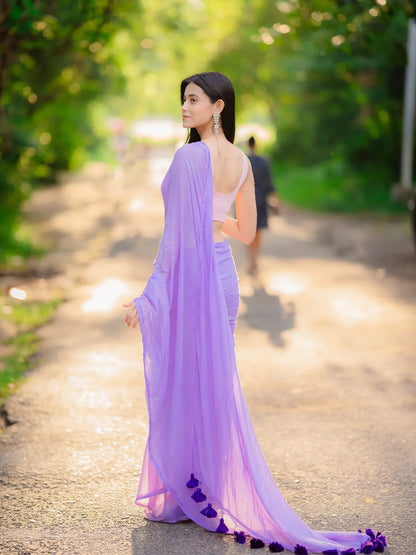 Aparna Lavender Premium Mul Cotton Saree With Lace For Women