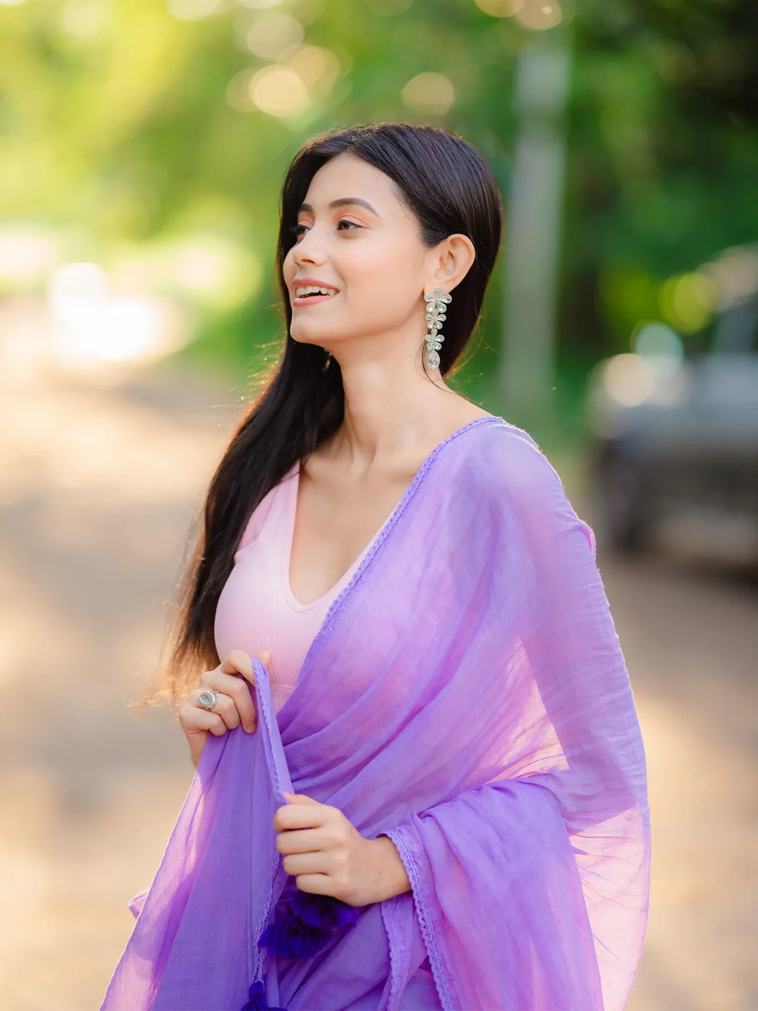 Aparna Lavender Premium Mul Cotton Saree With Lace For Women