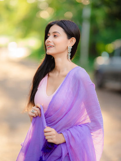 Aparna Lavender Premium Mul Cotton Saree With Lace For Women