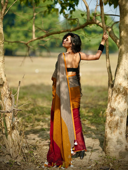 MultiColor Premium Mol Cotton Solid Saree For Women