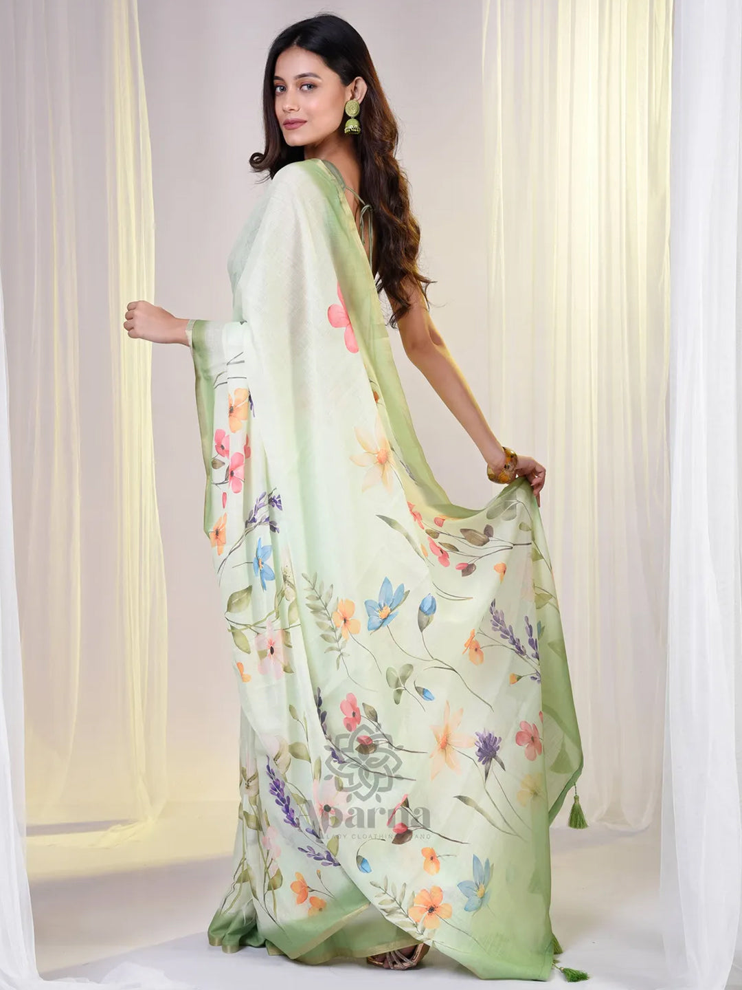 Aparna Floral Prints Saree With Unique Design Ranging In Delicate Pastel Shades