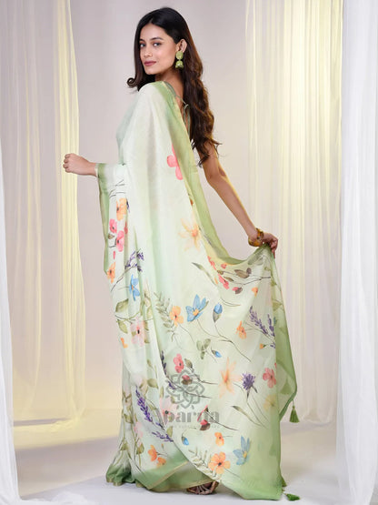 Aparna Floral Prints Saree With Unique Design Ranging In Delicate Pastel Shades