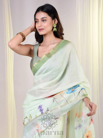 Aparna Floral Prints Saree With Unique Design Ranging In Delicate Pastel Shades